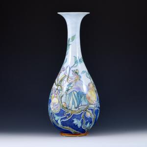 Vase with female figure, exotic bird and pomegranate tree
